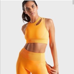 NWOT Gymshark Seamless Asymmetrical Strappy Sports Bra XS Yellow Orange